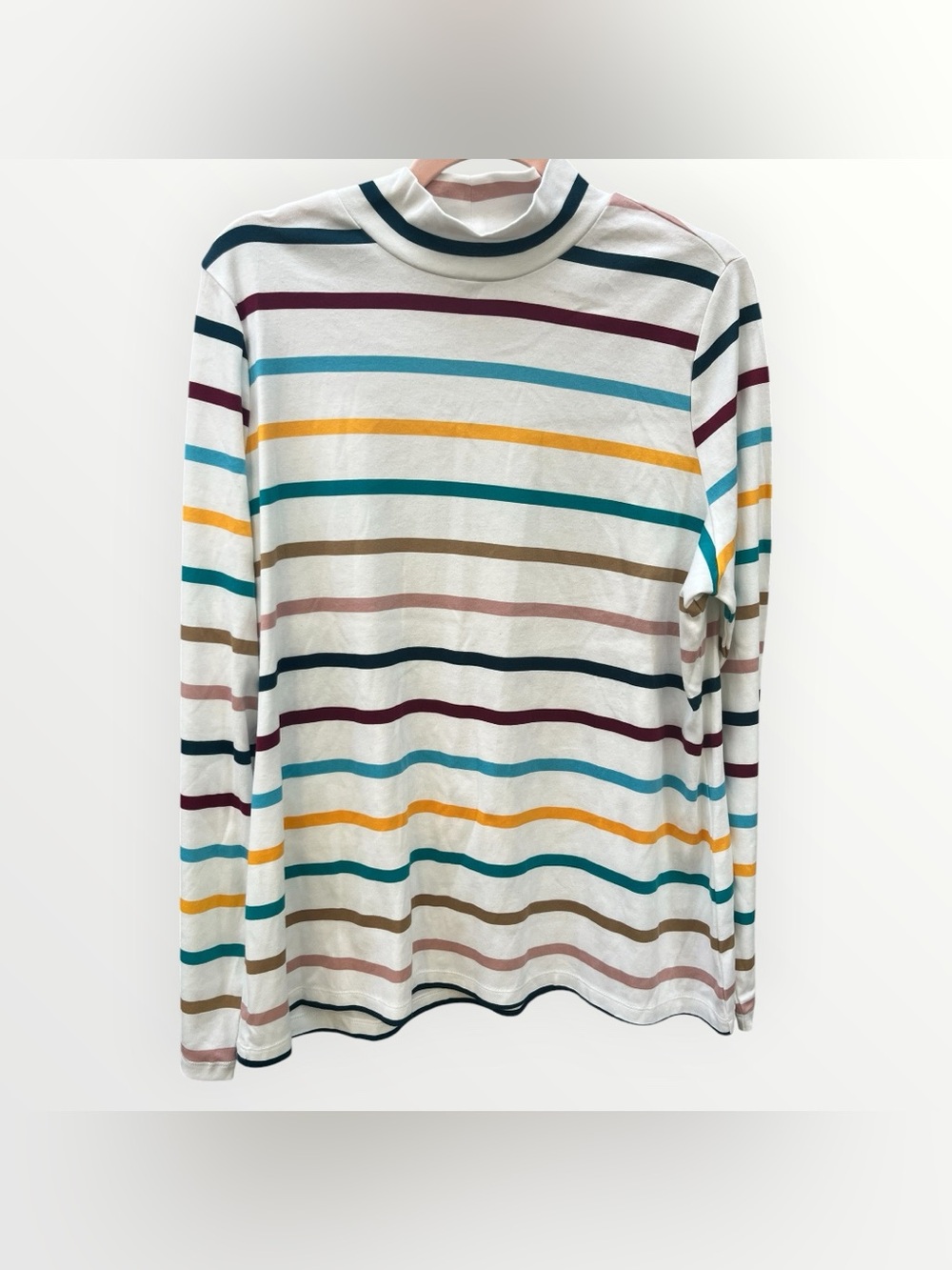 NWT Kim Rogers Perfectly Soft 100% Cotton Mock Neck Striped Top XL